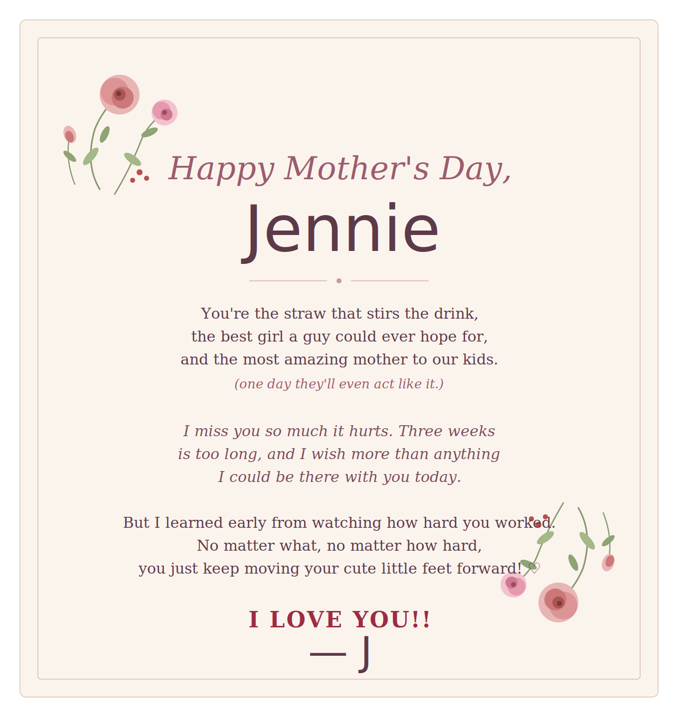 Mother's Day card for Jennie